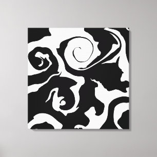 Moderner Schwarz-Weiß-Marmor-Swirl Leinwanddruck