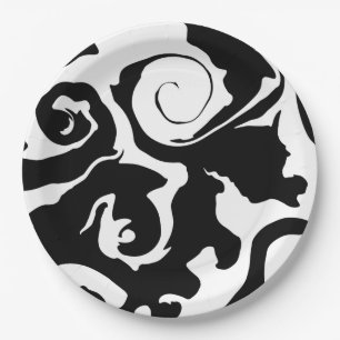 Moderner Schwarz-Weiß-Marmor-Swirl Pappteller