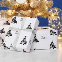 Moderner Schwarz-Weiß-Minimalistischer Weihnachtsb Geschenkpapier