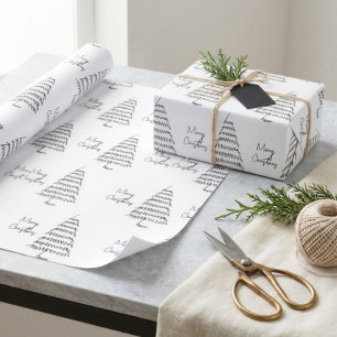 Moderner Schwarz-Weiß-Minimalistischer Weihnachtsb Geschenkpapier
