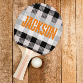 Moderner Schwarz-Weiß-Muster-Orangefarbener Text Tischtennis Schläger