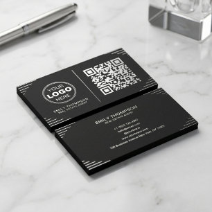 Moderner Schwarz-Weiß-QR-Code Luxuriöser Art Dec Visitenkarte