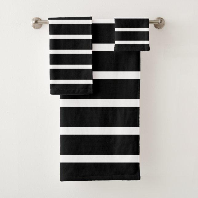 Moderner Schwarz-Weiß-Streifen Badhandtuch Set (Insitu)