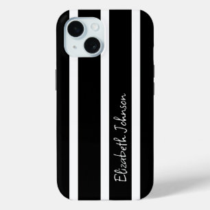 Moderner Schwarz-Weiß-Streifen Personalisiert Case-Mate iPhone Hülle