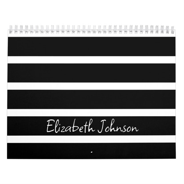 Moderner Schwarz-Weiß-Streifen Personalisiert Kalender (Titelbild)