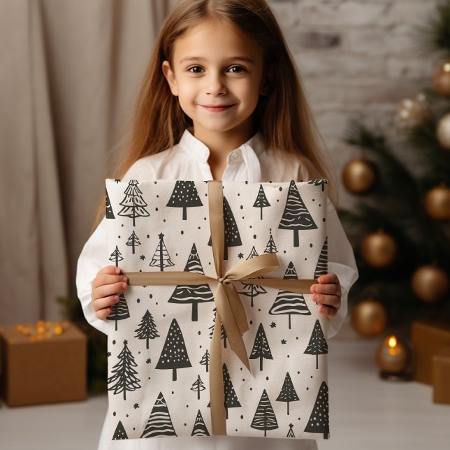 Moderner Schwarz-Weiß-Weihnachtsbaum Geschenkpapier Set (Von Creator hochgeladen)