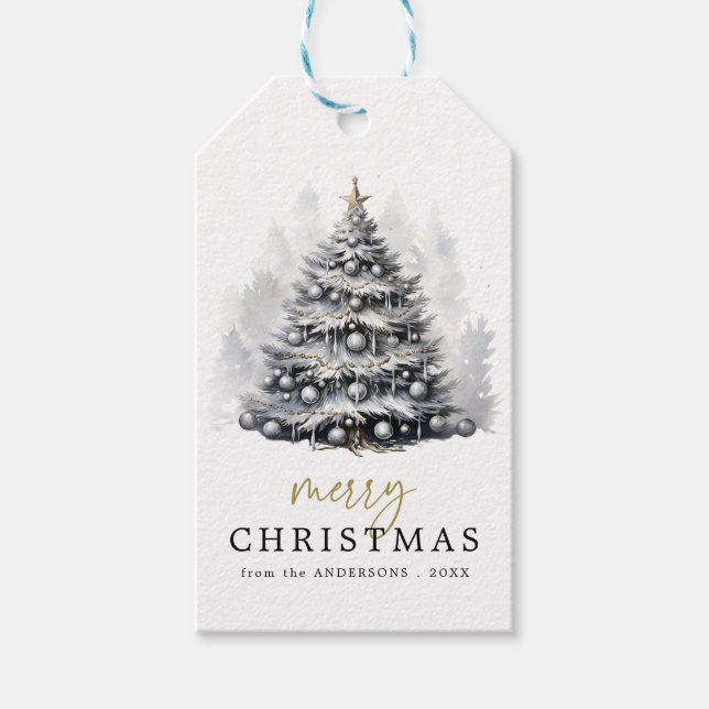 Moderner Schwarz-Weiß-Weihnachtsbaum Kariert Geschenkanhänger (Vorderseite)