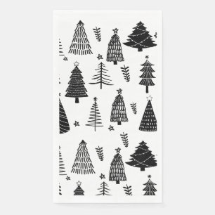 Moderner Schwarz-Weiß-Weihnachtsbaum Serviette