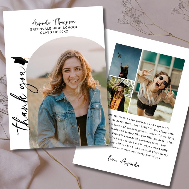 Moderner Schwarz-weißer Abschluss für FotoCollage Dankeskarte (Von Creator hochgeladen)