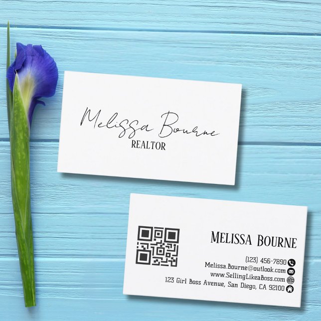 Moderner Schwarz-weißer, Beruflicher QR-Code Visitenkarte (Von Creator hochgeladen)