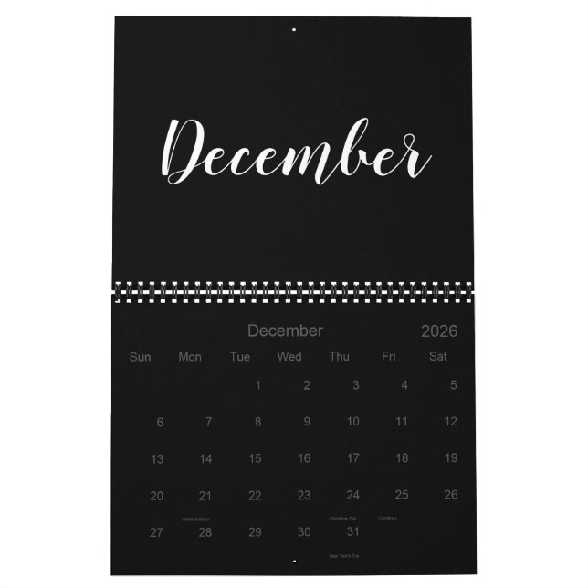 Moderner Schwarz-weißer Drehbuch-Monat minimalisti Kalender (Dez 2026)