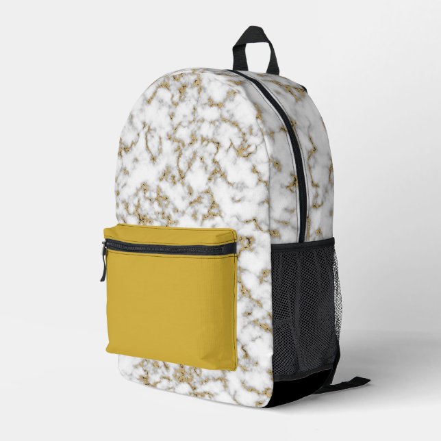 Moderner Schwarz-weißer Marmor Bedruckter Rucksack (Rückseitige Ecke Rechts)