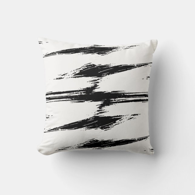 Moderner Schwarz-weißer Pinsel Stroke Paint Kissen (Vorderseite)
