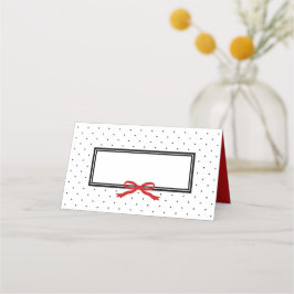 Moderner Schwarz-weißer Polka-Dot mit rotem Ribbon Platzkarte