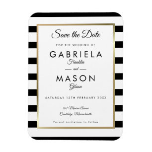 Moderner Schwarz-weißer Streifen Save the Date Magnet