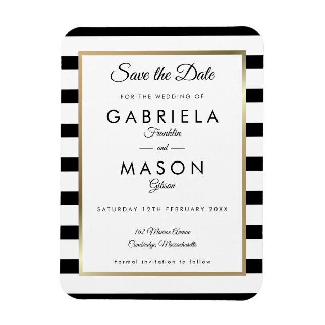 Moderner Schwarz-weißer Streifen Save the Date Magnet (Vertikal)