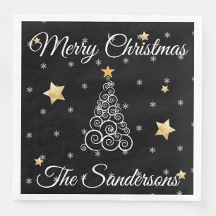 Moderner Schwarz-weißer Weihnachtsbaum Serviette