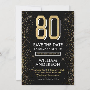 Moderner Schwarzer 80. Geburtstag Save The Date