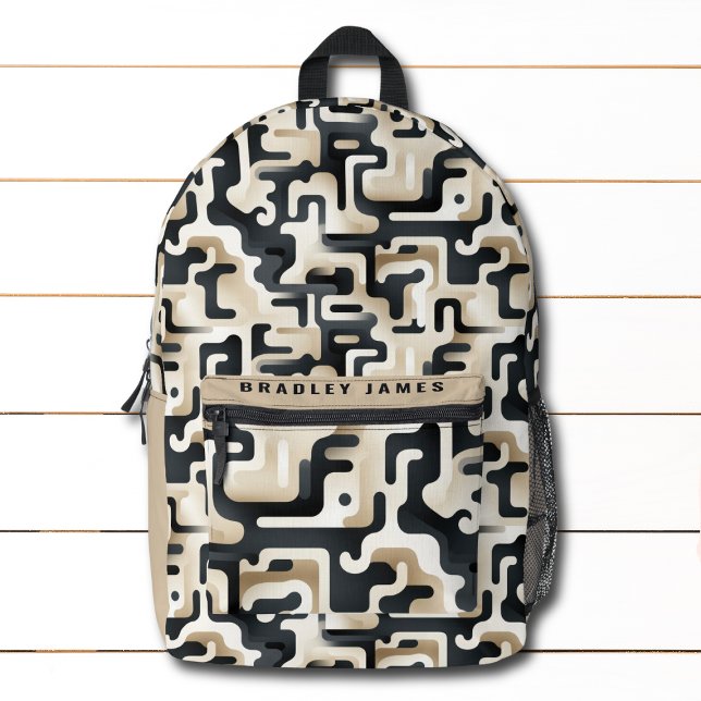 Moderner Schwarzer Beige Camouflage Personalisiert Bedruckter Rucksack (Von Creator hochgeladen)