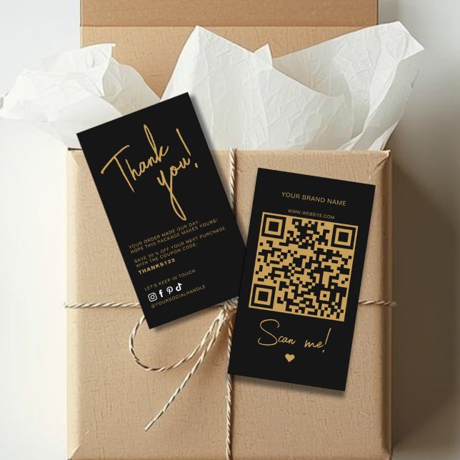 Moderner schwarzer Bestell-Danke-QR-Code Visitenkarte (Von Creator hochgeladen)