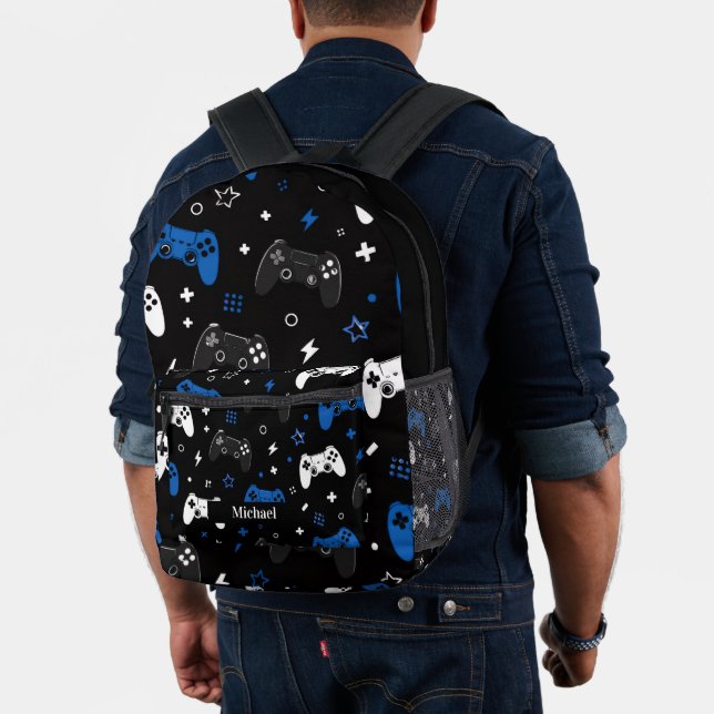 Moderner schwarzer, blauer und weißer Videospiel-G Bedruckter Rucksack (Insitu (Modell))