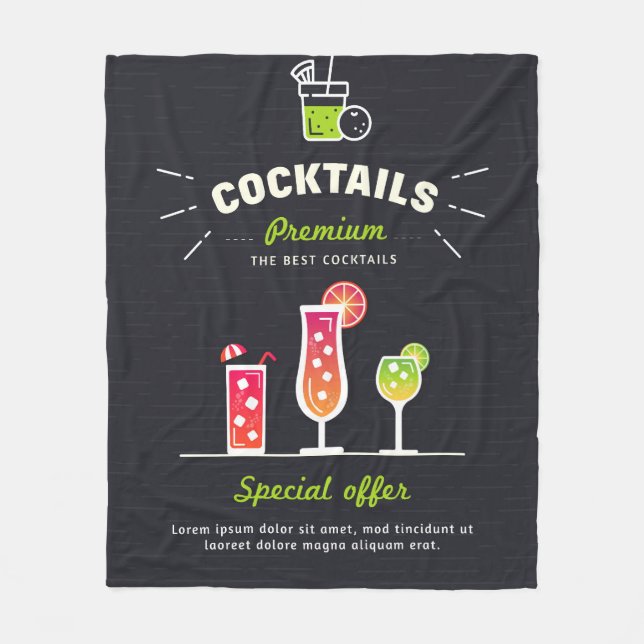 Moderner schwarzer Cocktail Fleecedecke (Vorderseite)