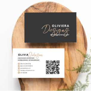 Moderner schwarzer Eleganter Script Typografy QR C Visitenkarte