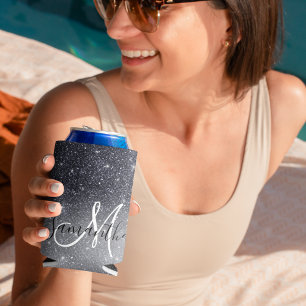 Moderner Schwarzer Glitzer Glitzern Personalisiert Dosenkühler