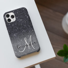 Moderner Schwarzer Glitzer Glitzern Personalisiert iPhone 11Pro Max Hülle
