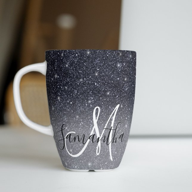 Moderner Schwarzer Glitzer Glitzern Personalisiert Milchtasse (Von Creator hochgeladen)
