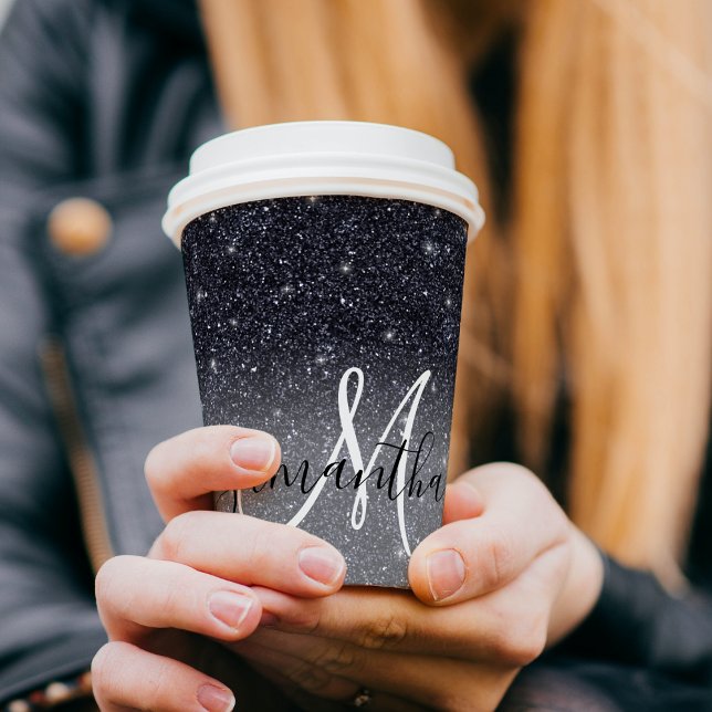 Moderner Schwarzer Glitzer Glitzern Personalisiert Pappbecher (Von Creator hochgeladen)