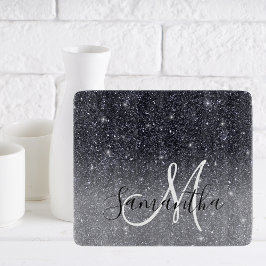 Moderner Schwarzer Glitzer Glitzern Personalisiert Schneidebrett