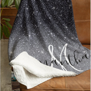 Moderner Schwarzer Glitzer Glitzern Personalisiert Sherpadecke