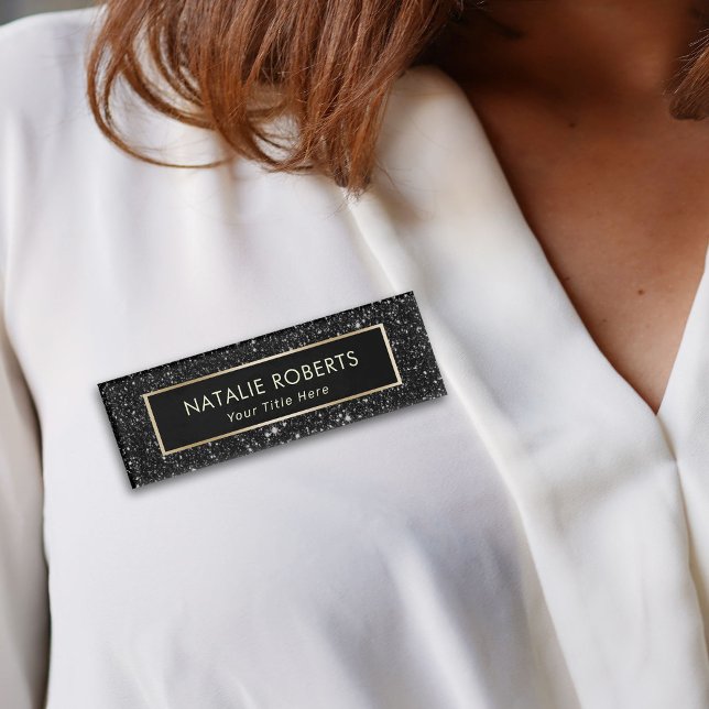 Moderner Schwarzer Glitzer Makeup Artist Friseur S Namenschild (Von Creator hochgeladen)