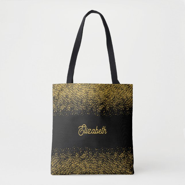 Moderner Schwarzer Glitzer Personalisiert Tasche (Vorderseite)