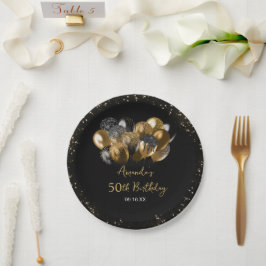 Moderner Schwarzer Glitzer Sparkasse jeden Geburts Pappteller