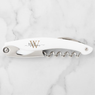 Moderner schwarzer Gold-Monogramm-Schriftname Kellnermesser