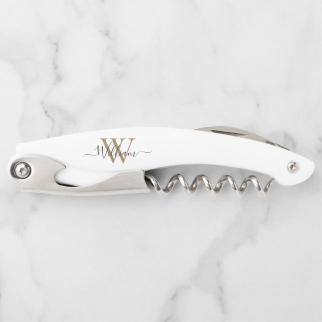 Moderner schwarzer Gold-Monogramm-Schriftname Kellnermesser (Vorderseite)
