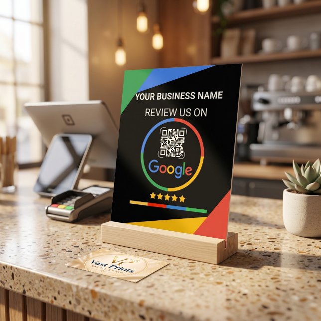 Moderner schwarzer Google-Bewertungs-QR-Code Acrylschild (Modern Black Google Review QR Code Acrylic Sign)