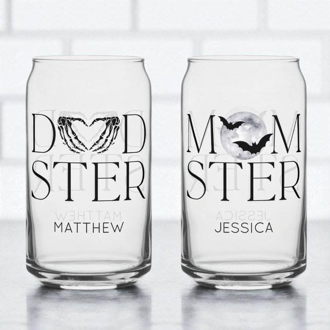Moderner Schwarzer Halloween Beängstigender Horror Dosenglas (Modern Black Halloween Scary Horror Mom Dad Name Can Glass set for parents)