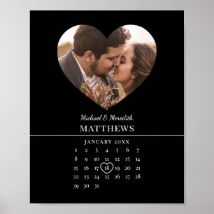 Moderner Schwarzer Hochzeitstag-Kalender Poster