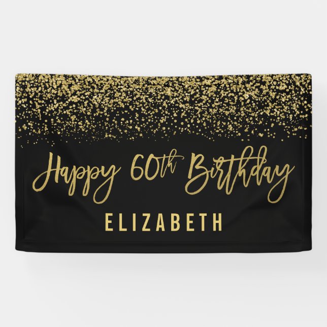Moderner schwarzer Imitat-GoldGlitzer-60. Banner (Horizontal)