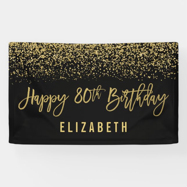 Moderner schwarzer Imitat-GoldGlitzer-80. Banner (Horizontal)