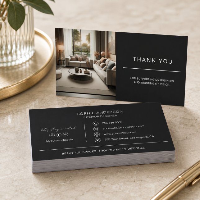 Moderner Schwarzer Innenarchitekten-Profi-Logo Dankeskarte (Black Interior Designer Business Professional Notebook)