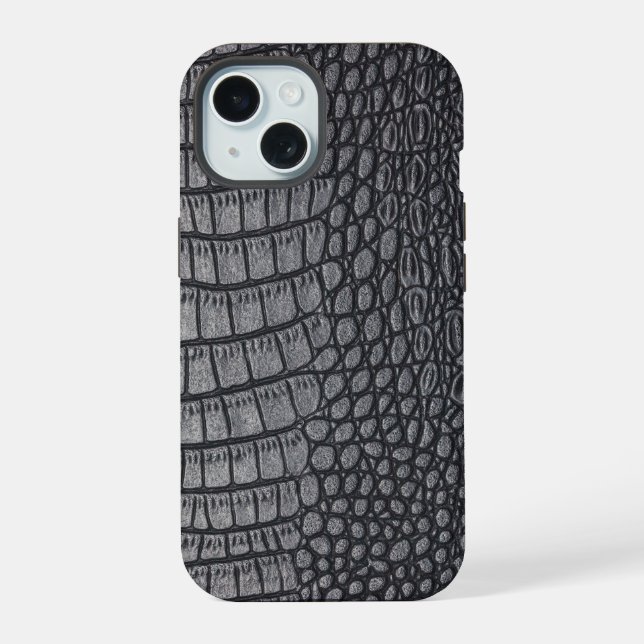 Moderner schwarzer Krokodil iPhone 15 Hülle (Rückseite)