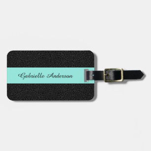 Moderner schwarzer Leopard Print Aqua Strip mit Na Gepäckanhänger