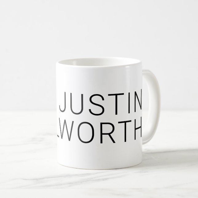 Moderner schwarzer Name in Weiß Kaffeetasse (VorderseiteRechts)