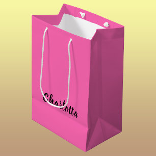 Moderner schwarzer Name Neon Hot Pink Color Mittlere Geschenktüte