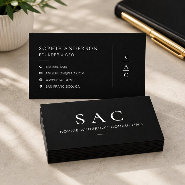 Moderner Schwarzer Professioneller Berater Visitenkarte (Modern Black Professional Consultant Business Card)