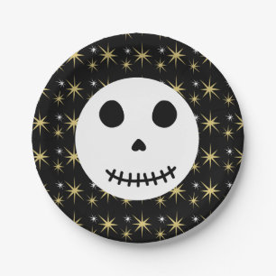 Moderner Schwarzer Spooky Halloween Skull Pappteller